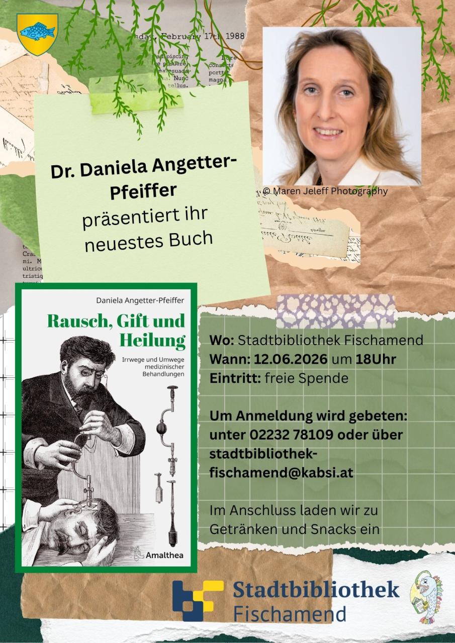Bild von der Autorin und ihrem Buch und die Details zur Veranstaltung